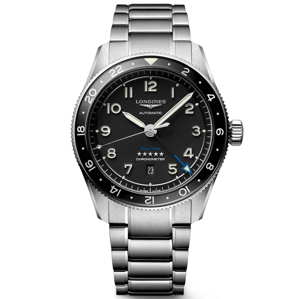 Orologio automatico in acciaio, quadrante nero con ghiera, 42 mm