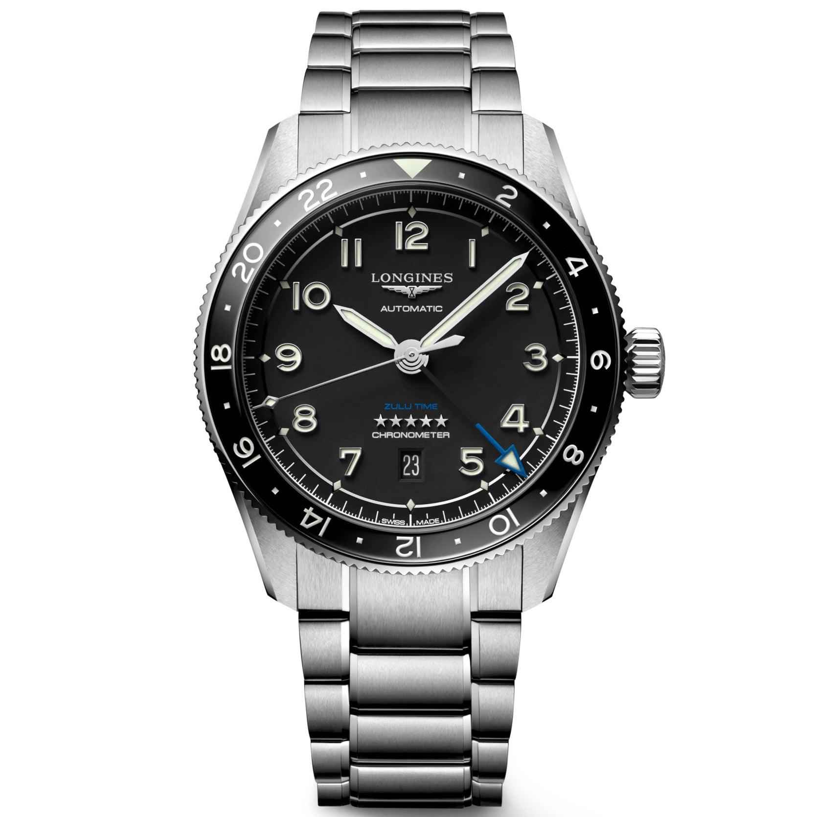 Orologio automatico in acciaio, quadrante nero con ghiera, 42 mm