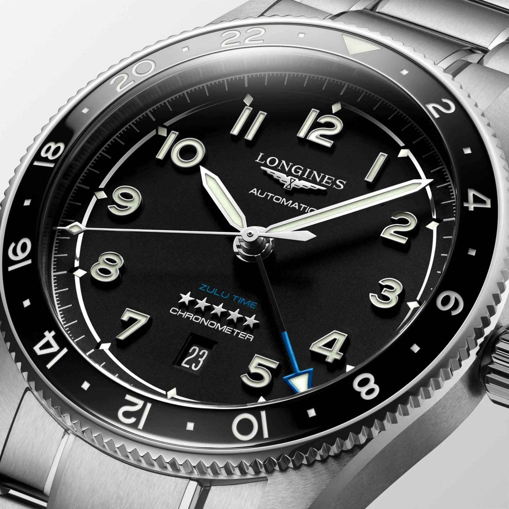 Orologio 42 mm automatico: quadrante nero Zulu Time con stelle e cinturino in acciaio