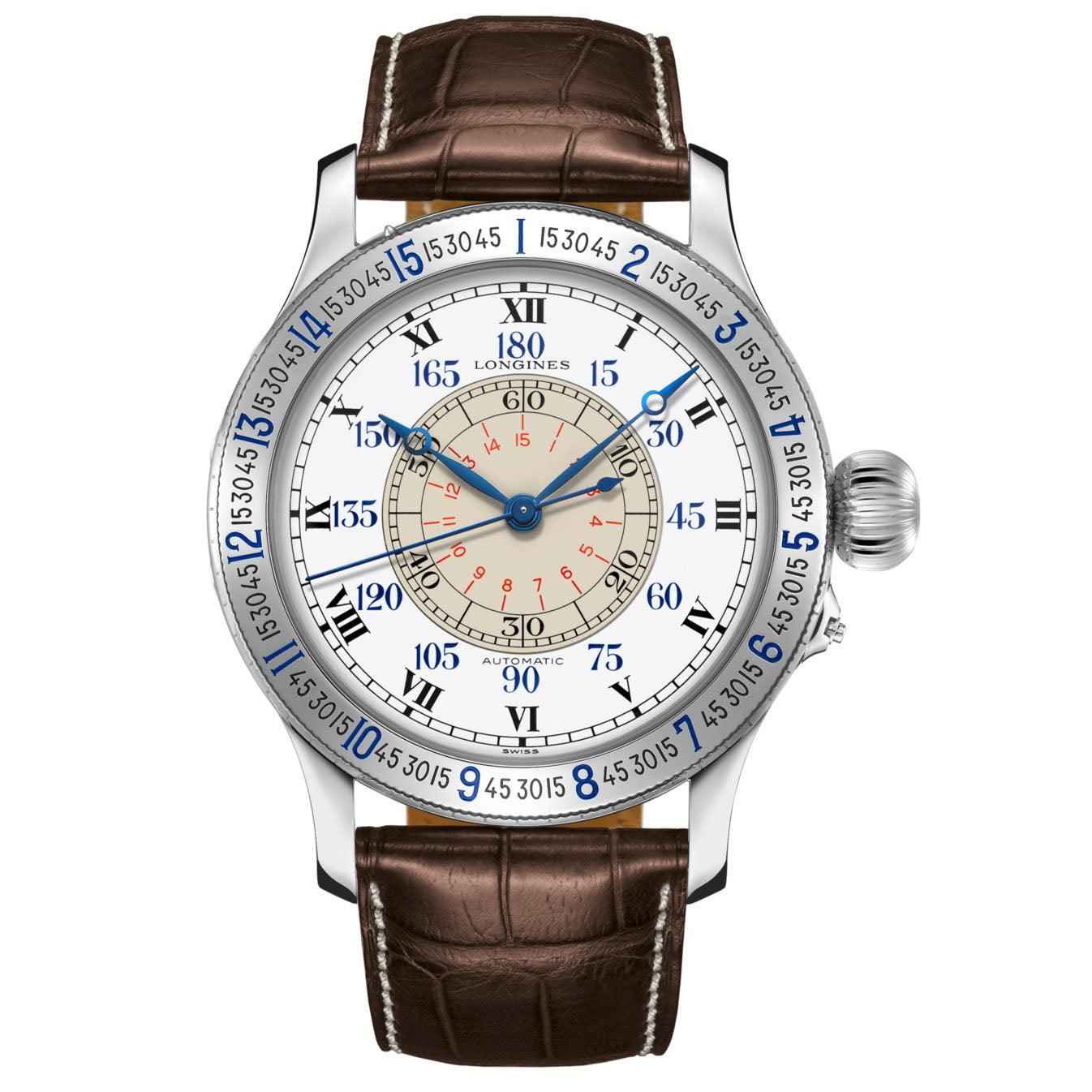 Orologio automatico con quadrante bianco e cassa in acciaio, cinturino in pelle marrone