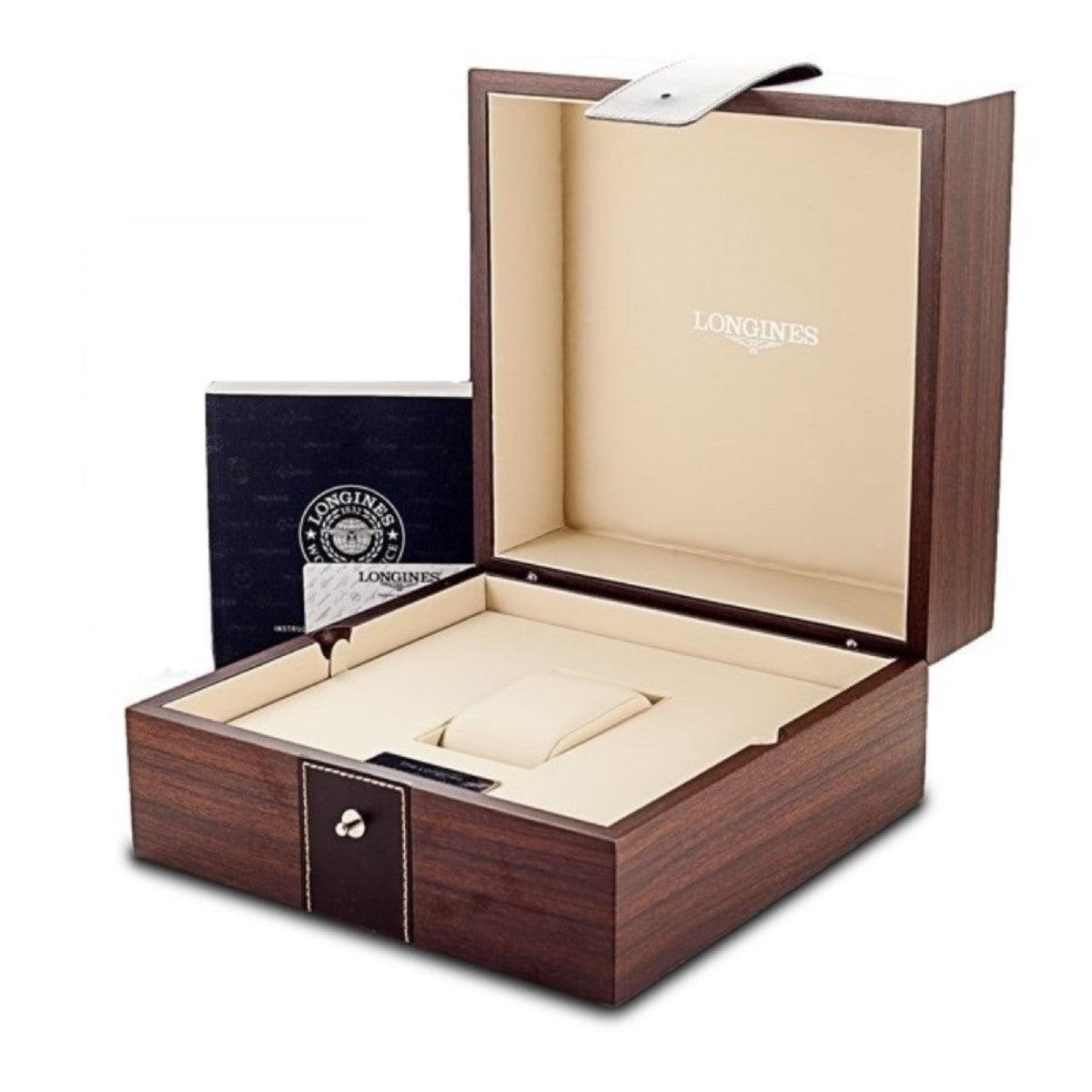 Custodia Longines in legno con interno beige e cuscino per orologio