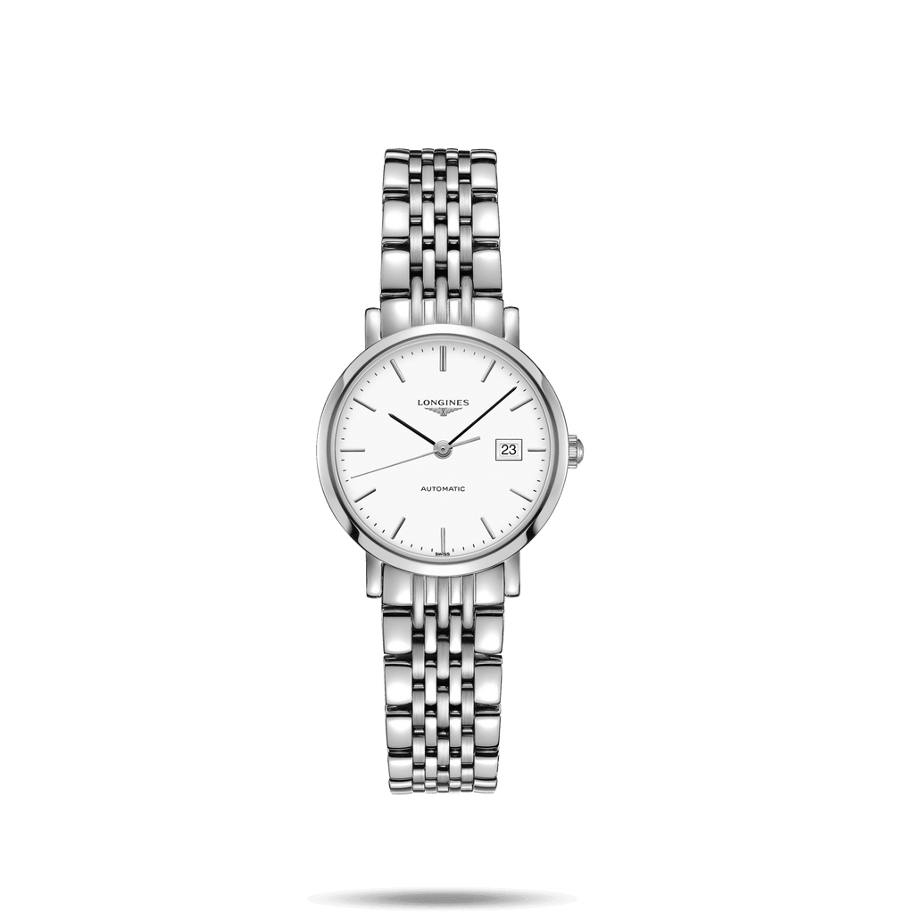 Orologio Longines da donna con bracciale in acciaio, quadrante bianco e datario