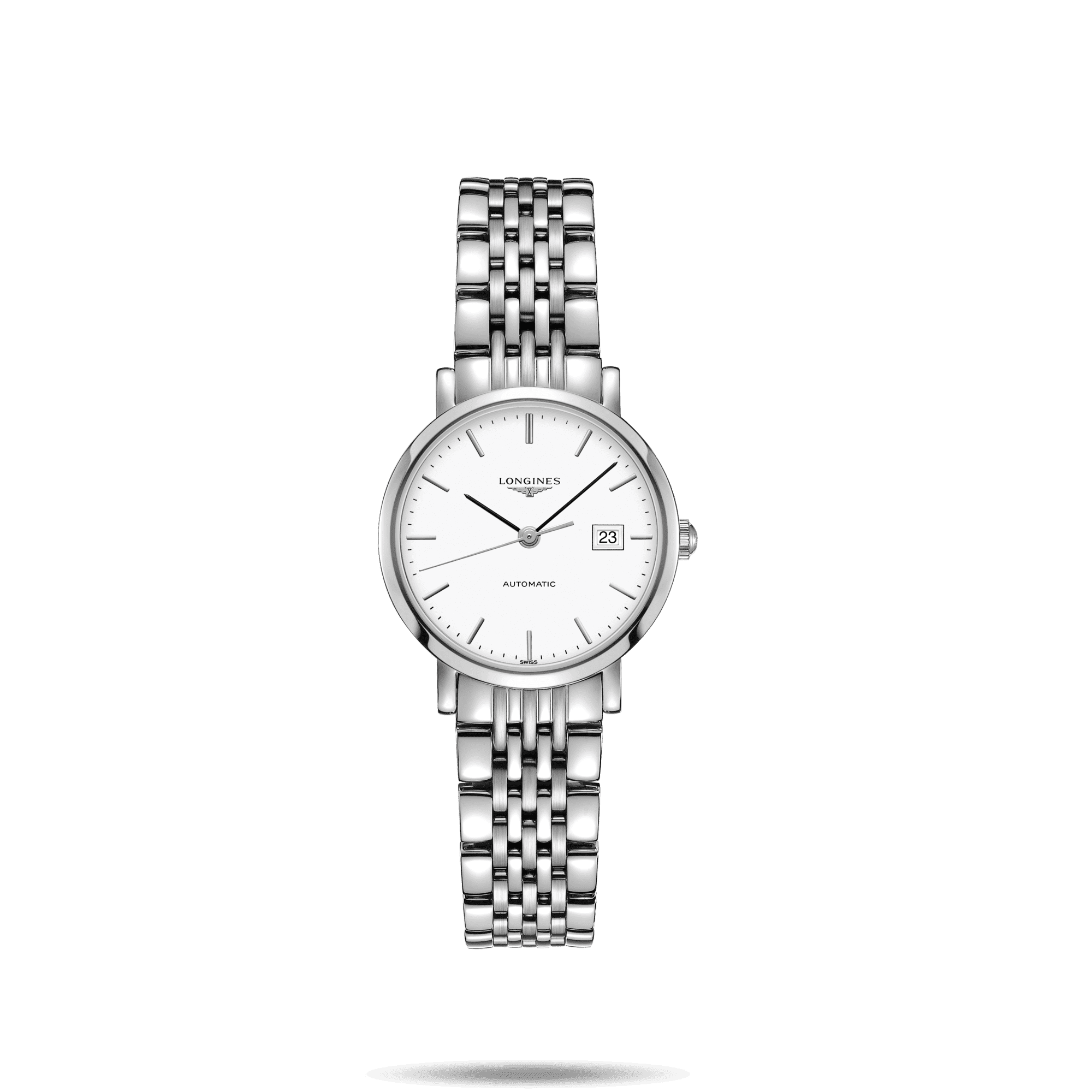 Orologio Longines da donna con bracciale in acciaio, quadrante bianco e datario