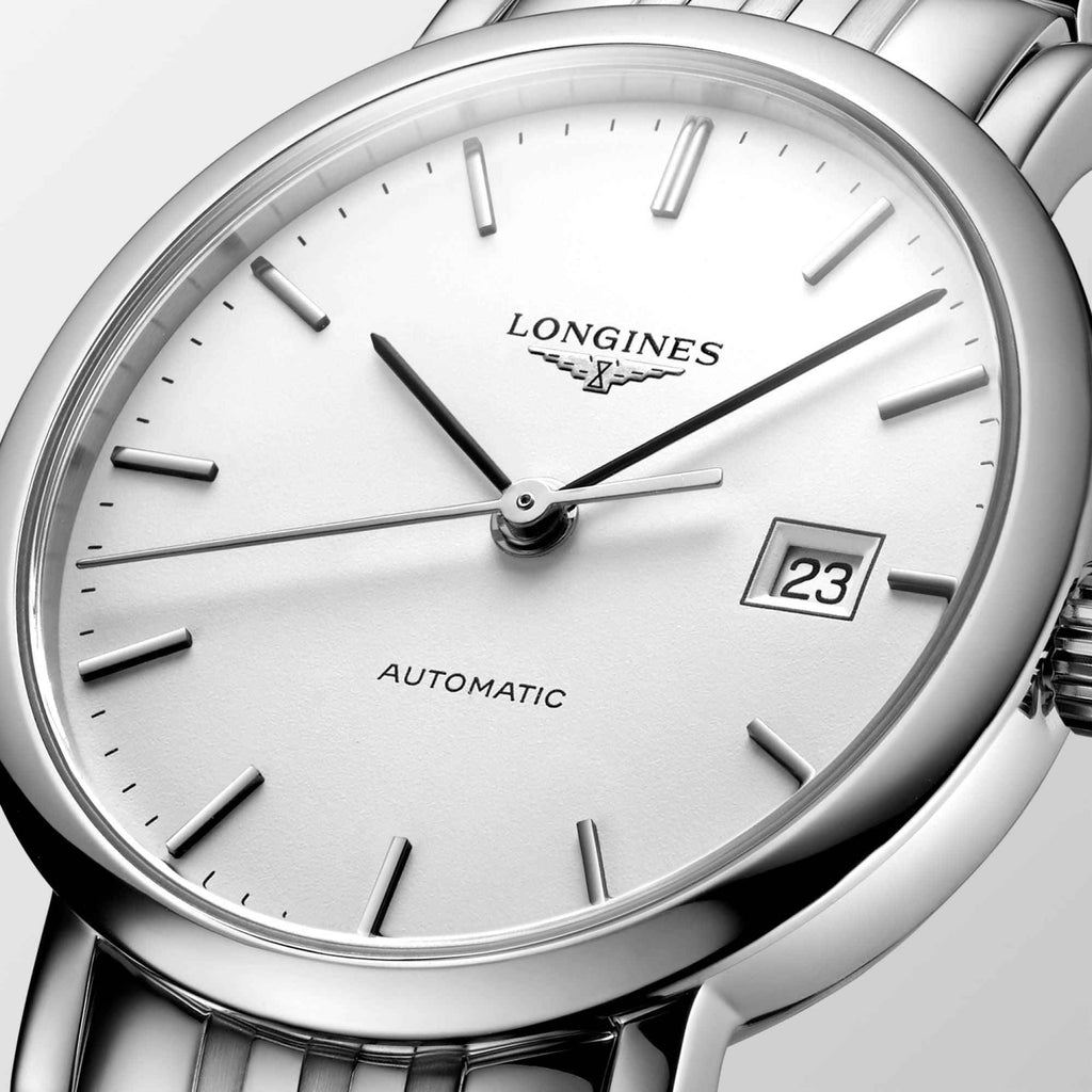 Orologio Longines da donna con quadrante bianco, bracciale in acciaio e datario, automatico