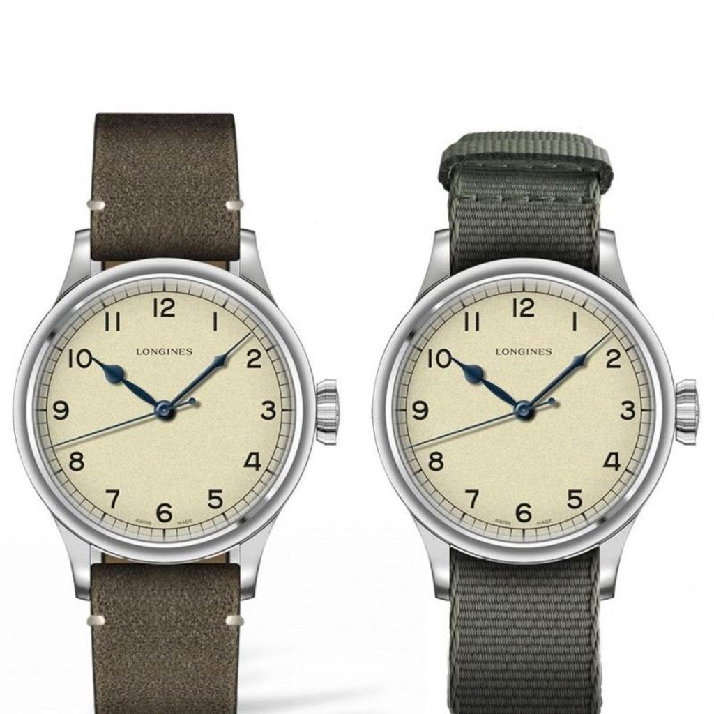 Orologio Longines Heritage Military: cassa argento, quadrante crema, cinturino in pelle scura