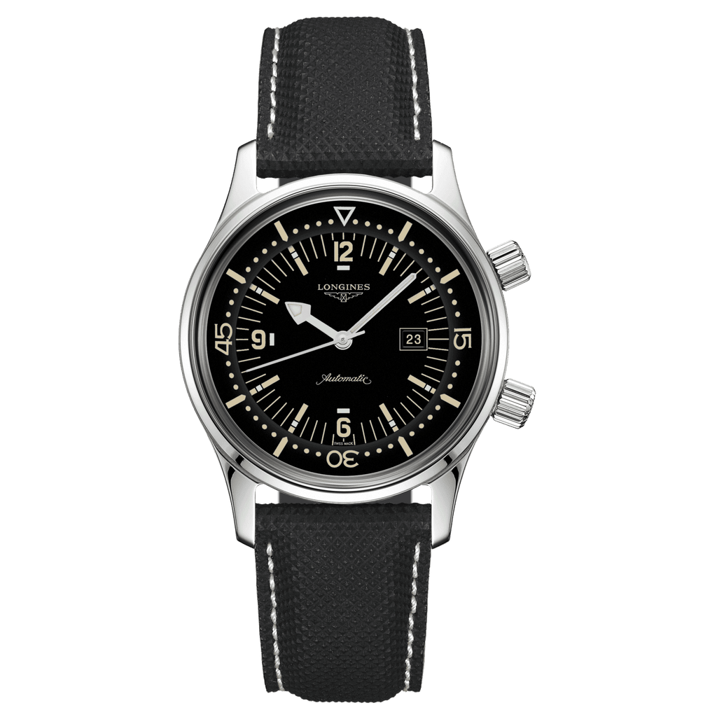 Orologio subacqueo Longines 36mm con cinturino nero e quadrante nero automatico