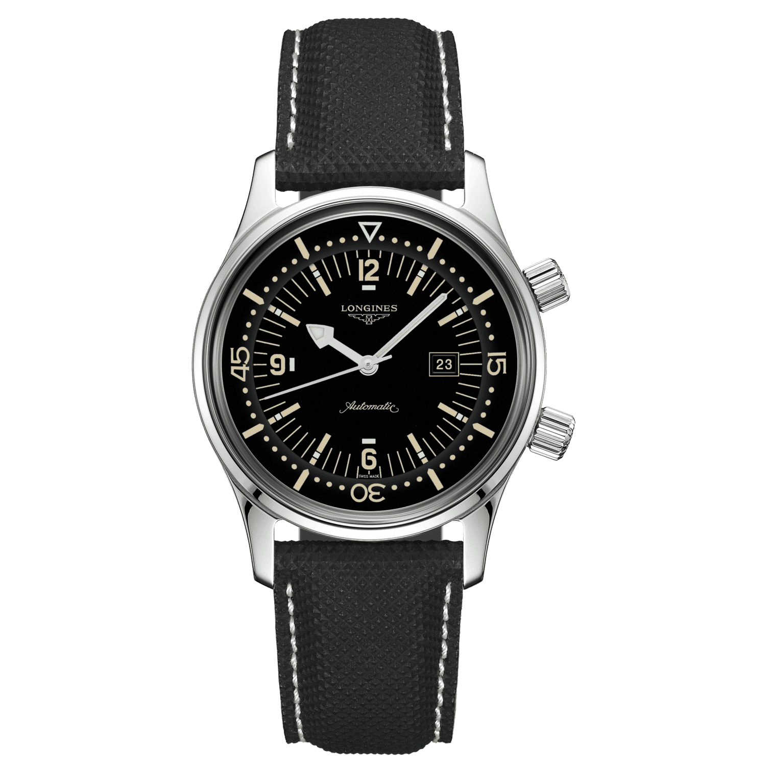 Orologio subacqueo Longines 36mm con cinturino nero e quadrante nero automatico