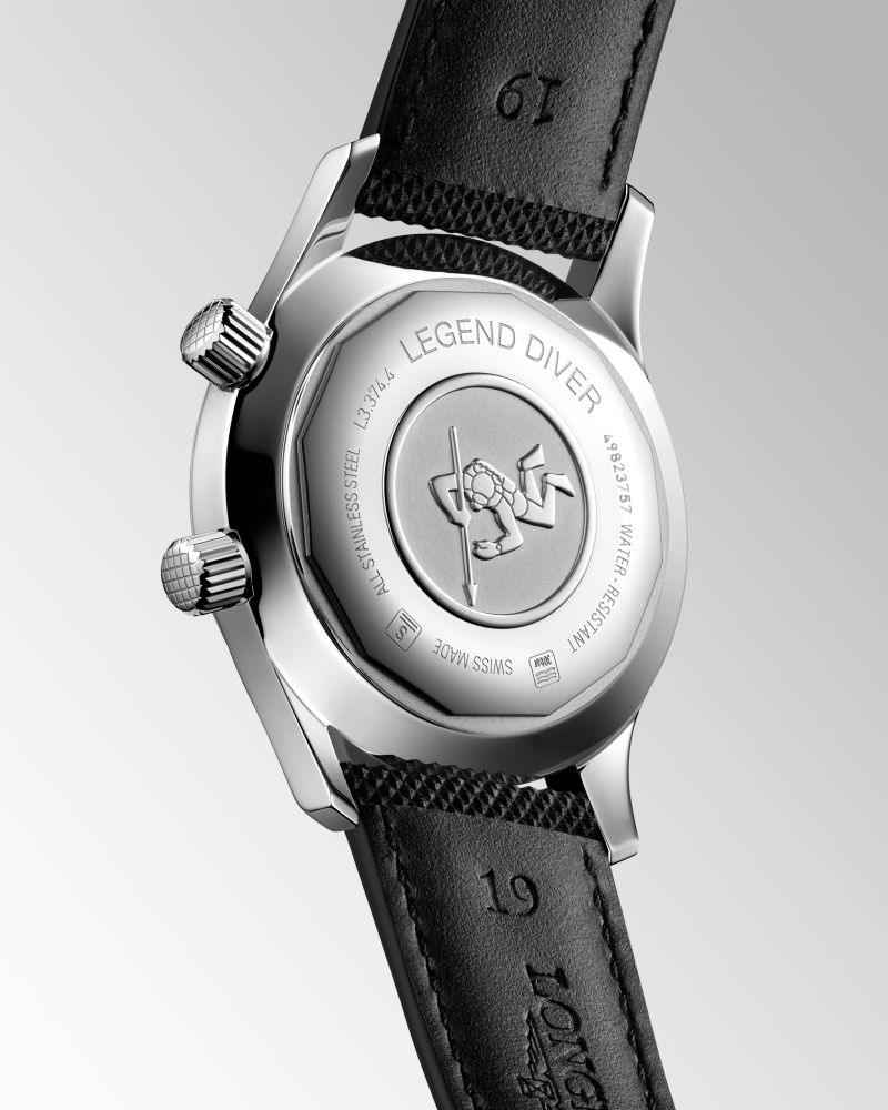 Fondello orologio Longines Legend Diver in acciaio con cinturino nero
