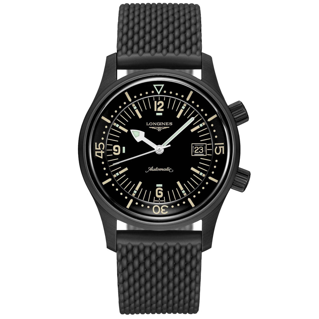 Orologio subacqueo 42 mm nero con cinturino in tessuto e lunetta nera PVD