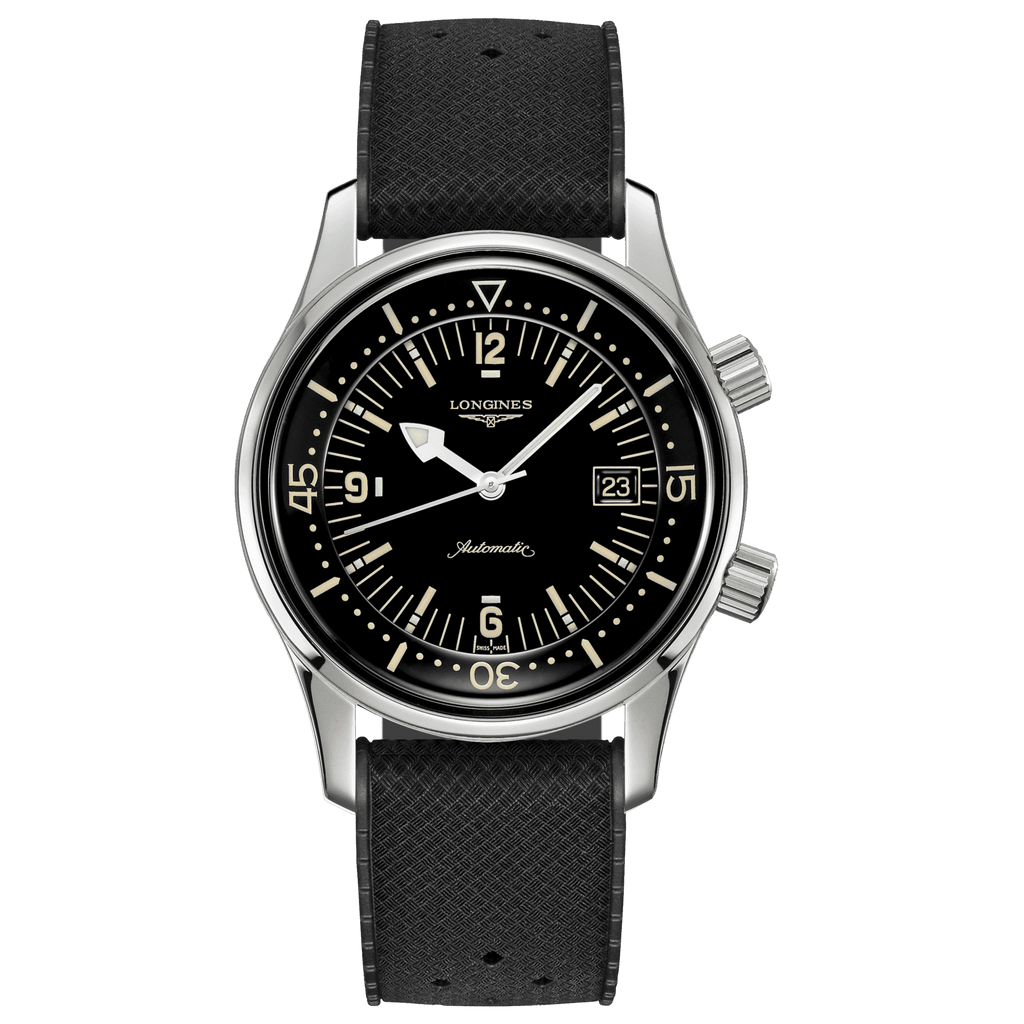 Orologio Longines Legend Diver 42 mm automatico nero con cinturino in tessuto nero