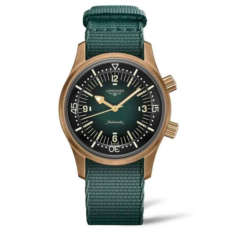 Orologio subacqueo automatico con quadrante nero e cinturino in tessuto verde