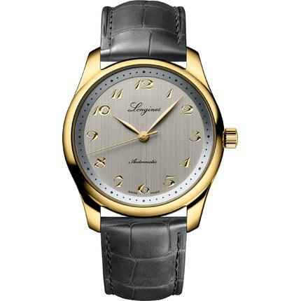 Orologio Longines quadrante grigio, cassa oro giallo 18K e cinturino alligatore grigio