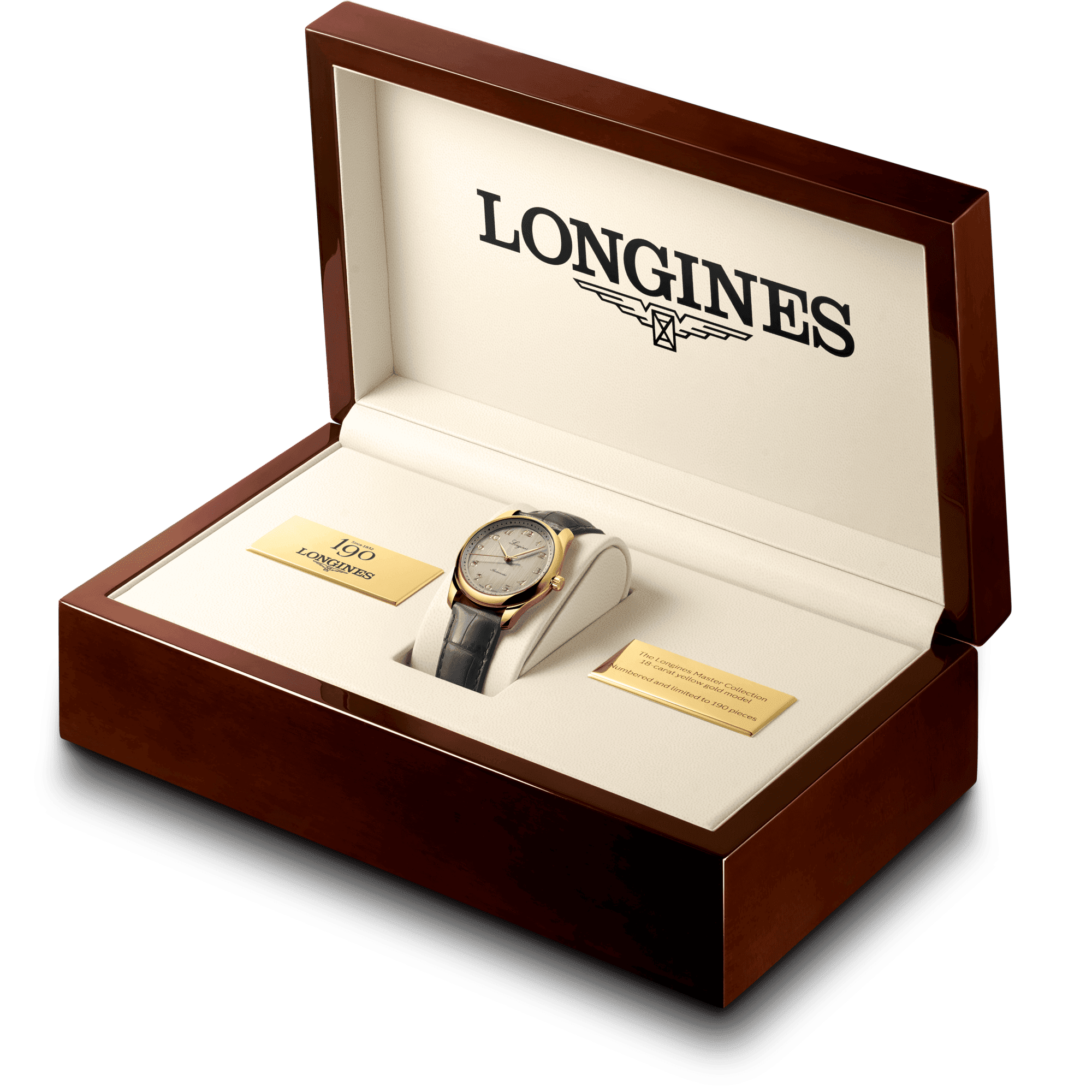 Orologio Longines nella custodia con quadrante grigio e cinturino alligatore grigio