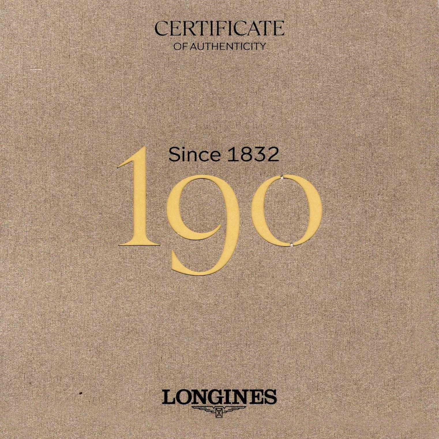 Certificato di autenticità con scritta 100 e logo LONGINES