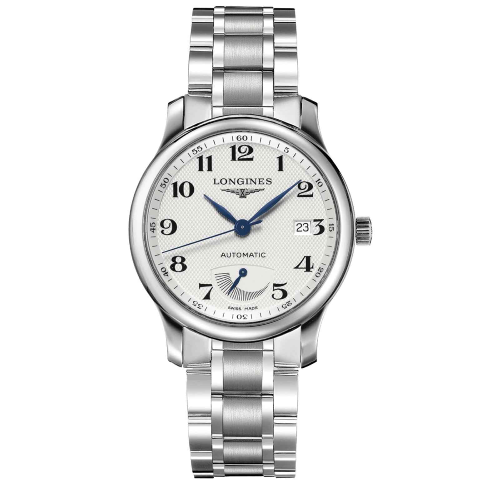 Orologio Longines Master Collection in acciaio, quadrante bianco automatico, bracciale a maglia