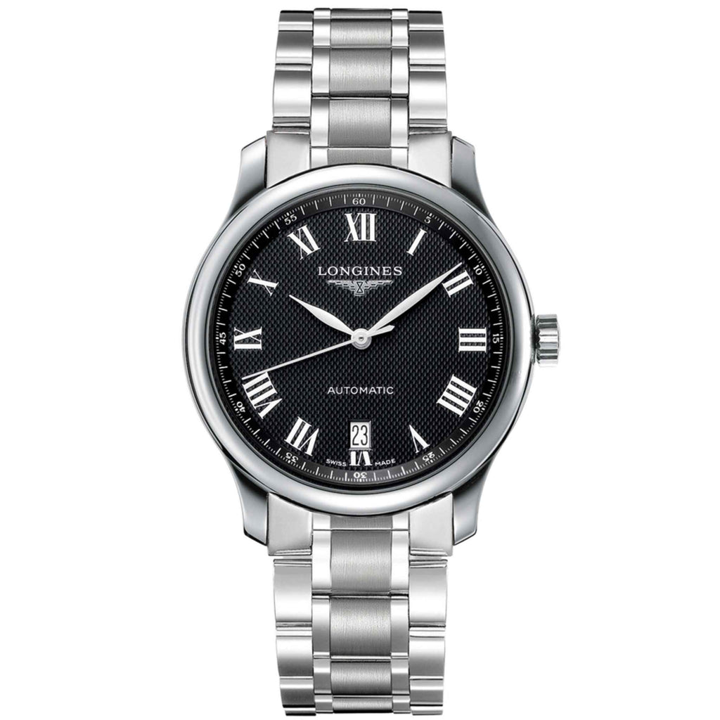 Orologio Longines Master Collection con quadrante nero, bracciale in acciaio e datario