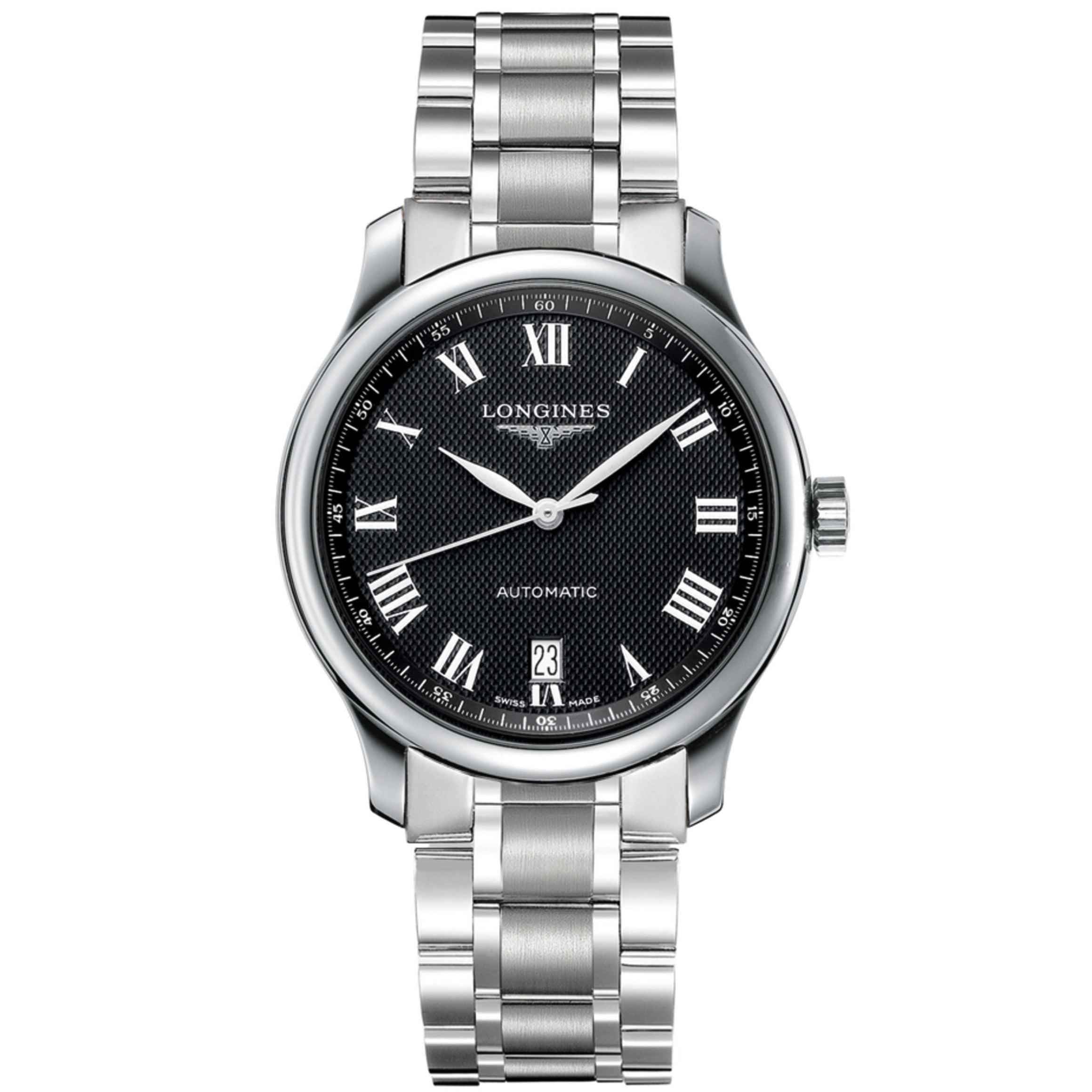 Orologio Longines Master Collection con quadrante nero, bracciale in acciaio e datario