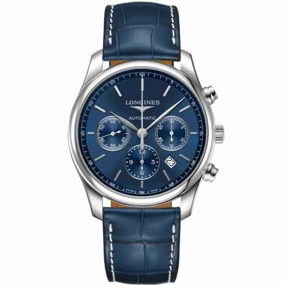 Orologio da uomo cronografo automatico con quadrante blu e cinturino in pelle blu