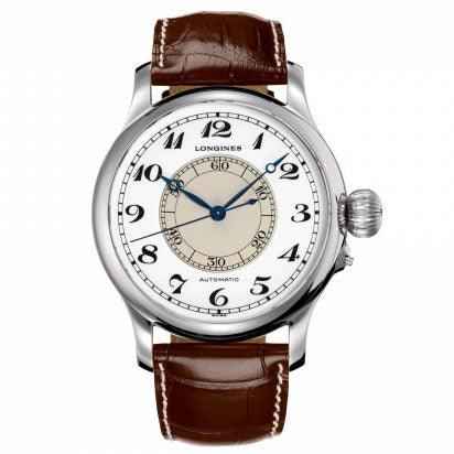 Orologio automatico con cassa in acciaio e cinturino in pelle marrone, quadrante bianco