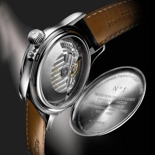 Orologio automatico con cinturino in pelle marrone e cassa in acciaio lucido