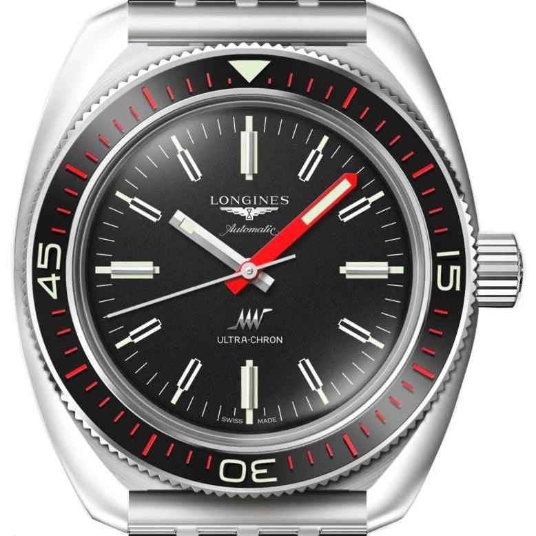 Orologio Longines Ultra-Chron con quadrante nero e lancetta rossa