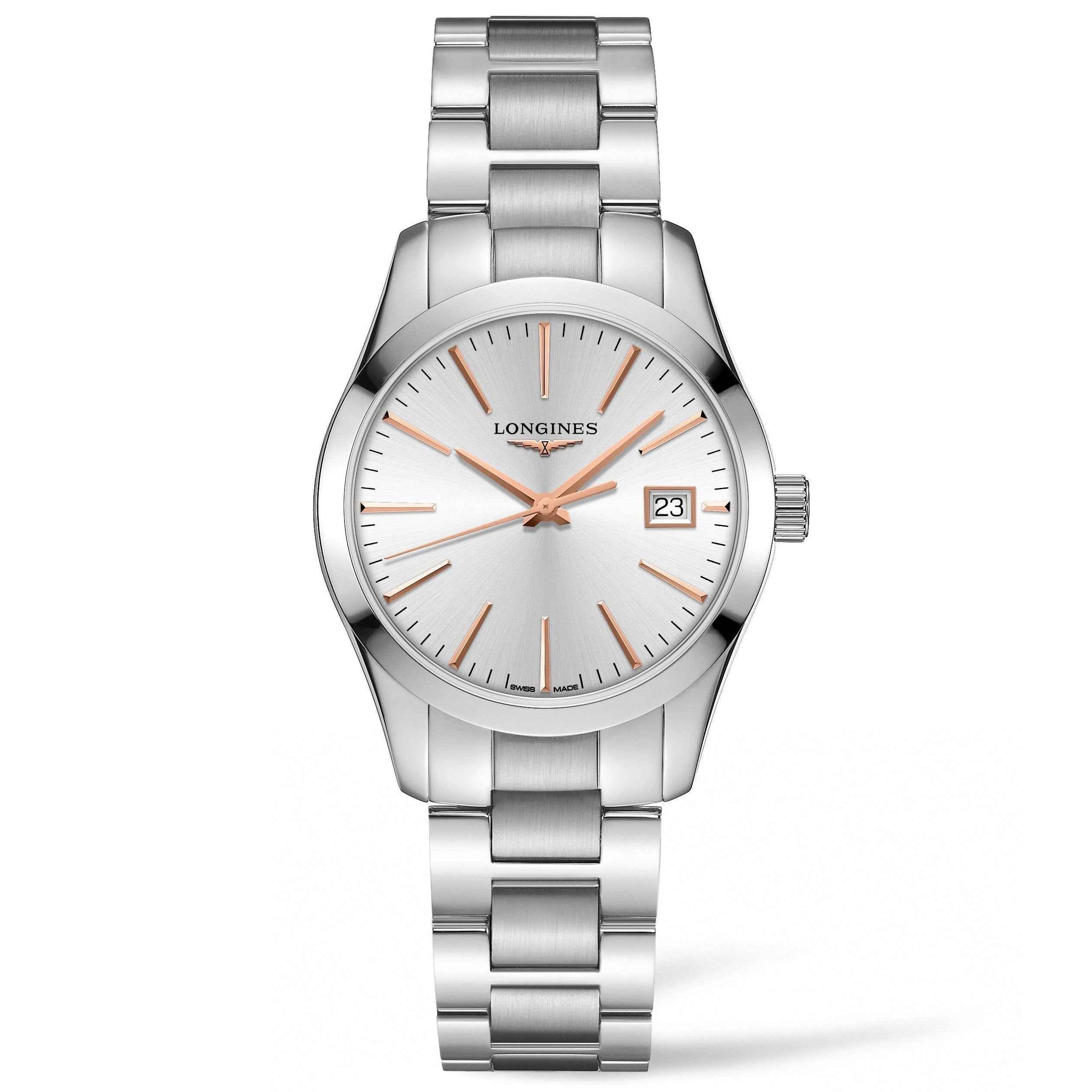 Orologio da uomo Longines in acciaio con quadrante bianco e datario