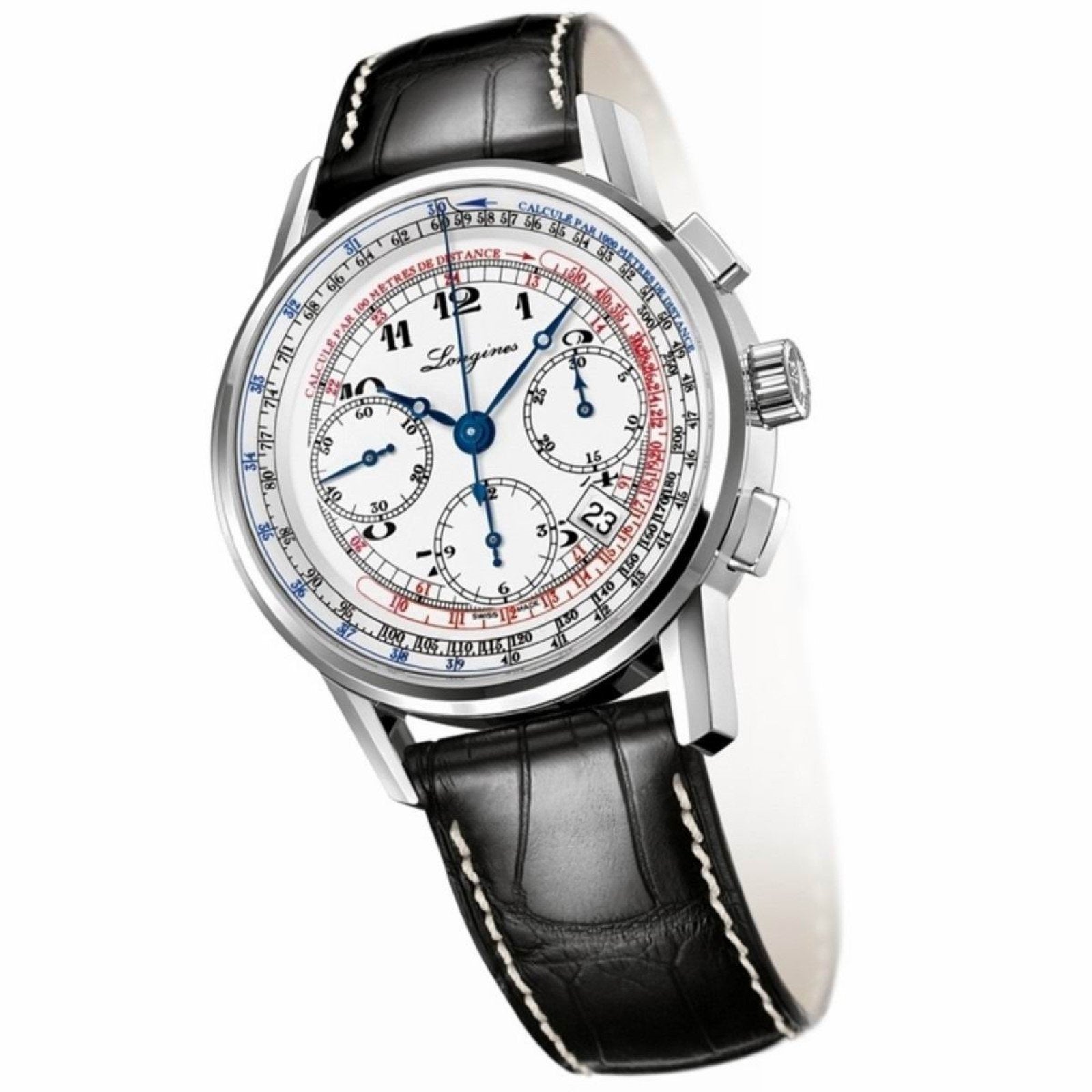 Orologio Longines uomo Heritage Chronograph con cassa acciaio e cinturino pelle nera