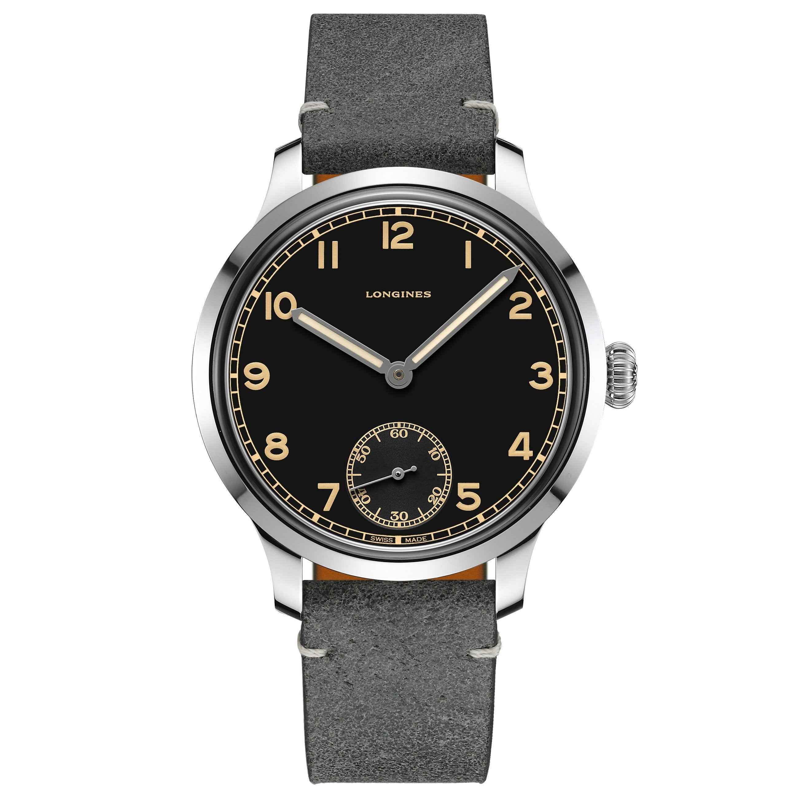 Orologio uomo con quadrante nero e cinturino grigio in pelle, cassa in acciaio