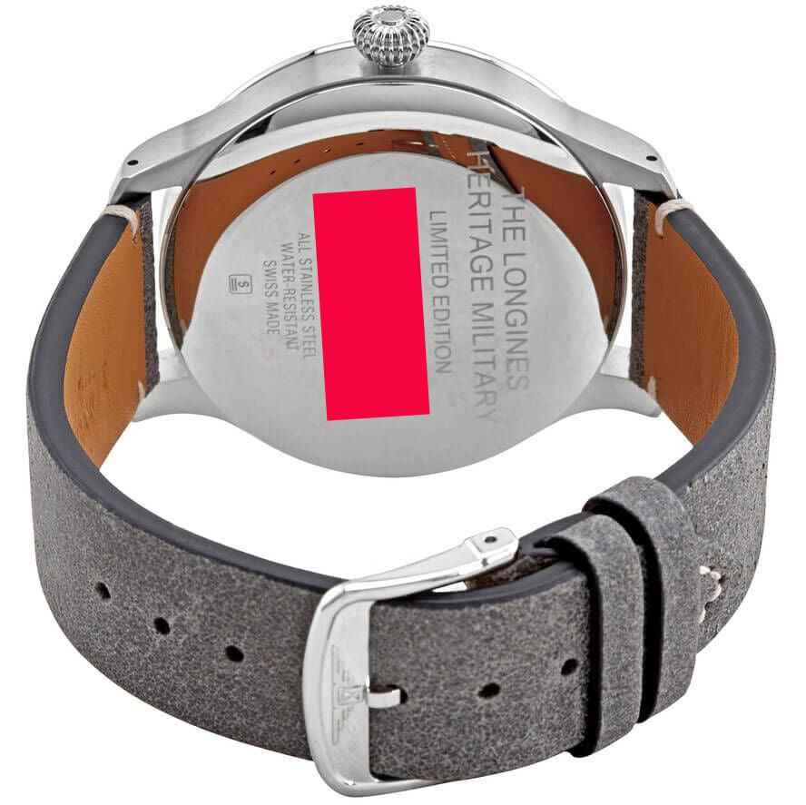 Orologio uomo con fondello in acciaio inciso e cinturino grigio in pelle con fibbia