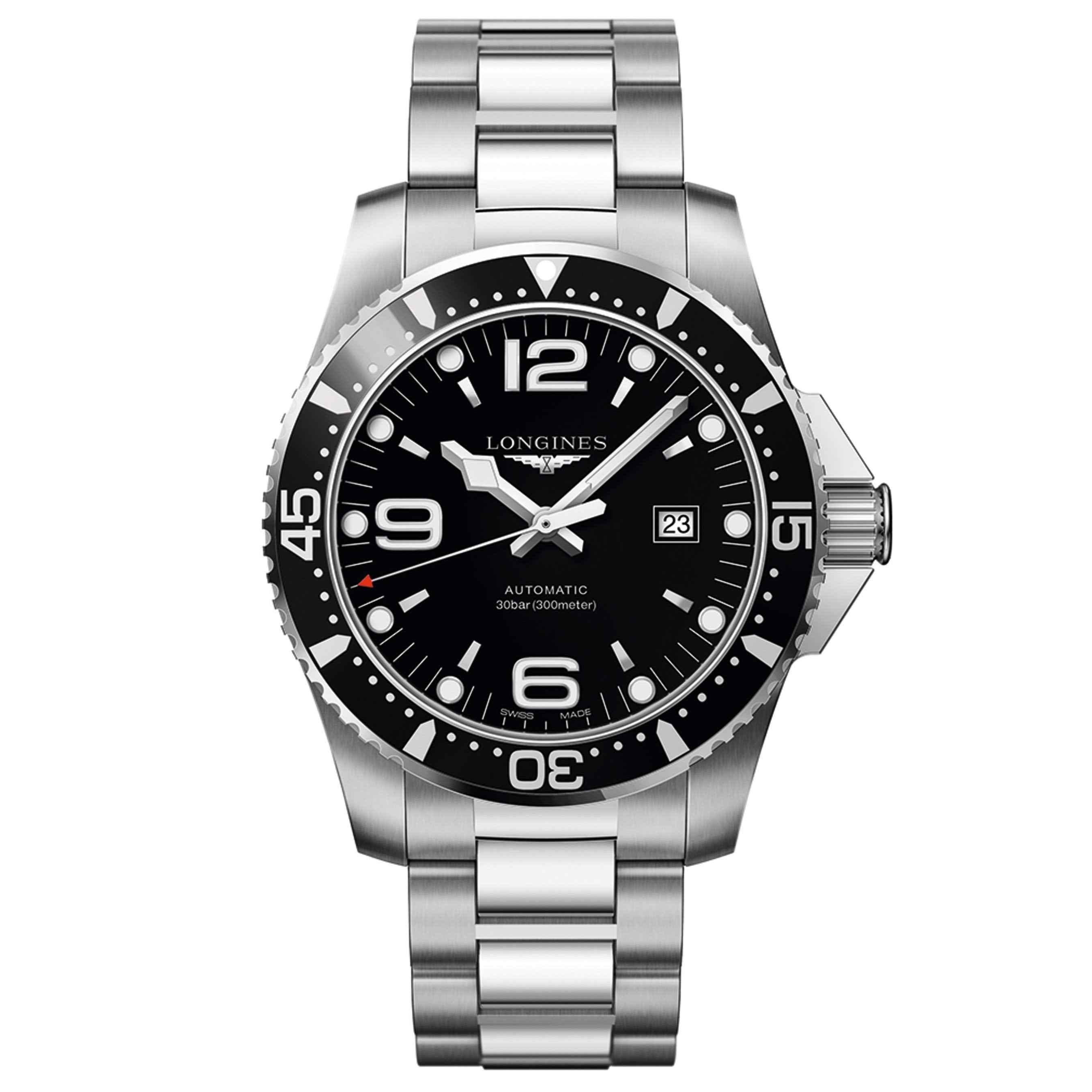 Orologio da uomo Longines HydroConquest nero 44mm acciaio, quadrante nero con data