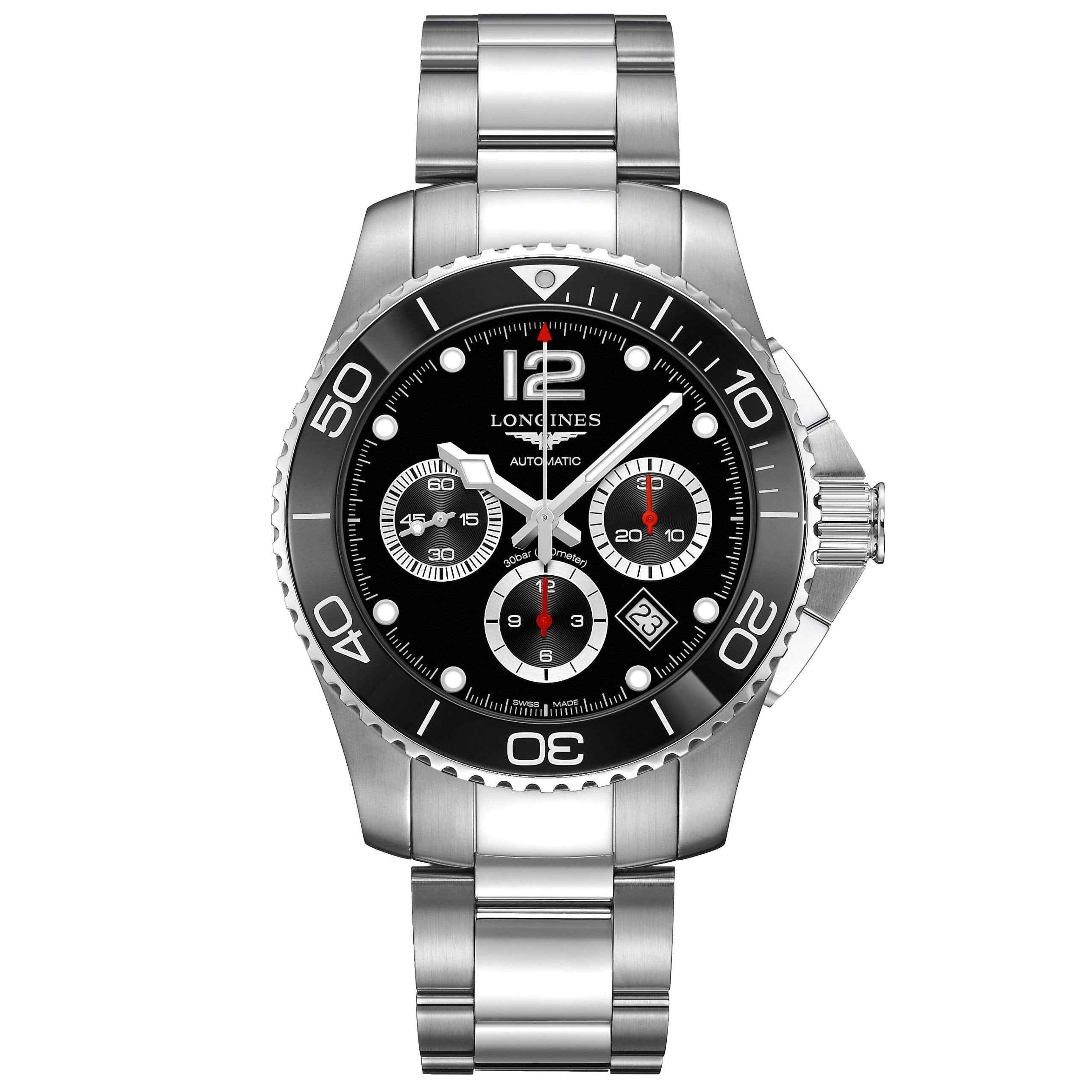 Orologio da uomo Longines HydroConquest con quadrante nero e bracciale in acciaio, 43 mm