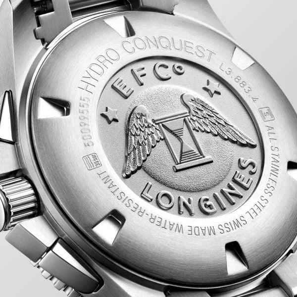 Fondello in acciaio con incisione HydroConquest e Longines, per orologio automatico