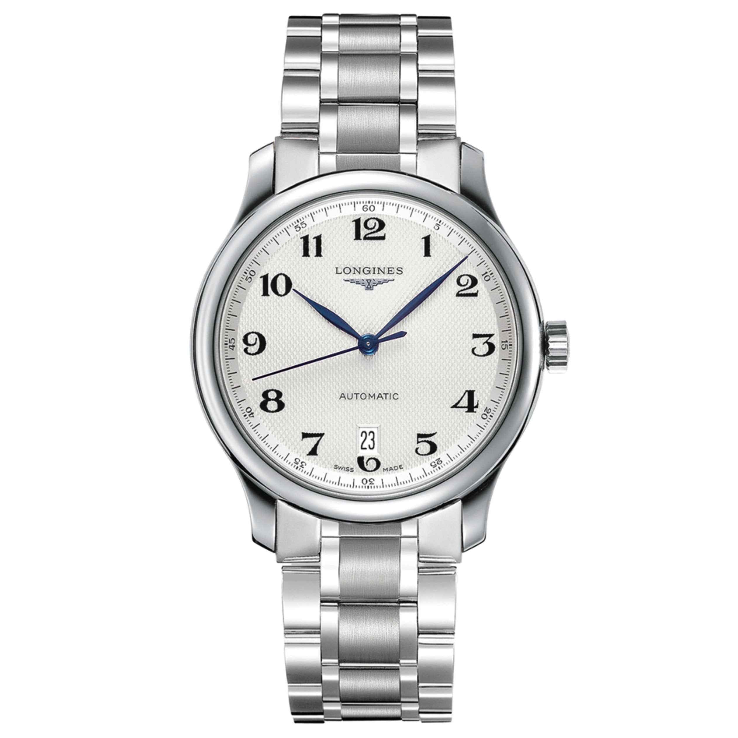 Orologio automatico da uomo in acciaio, quadrante bianco e lancette blu