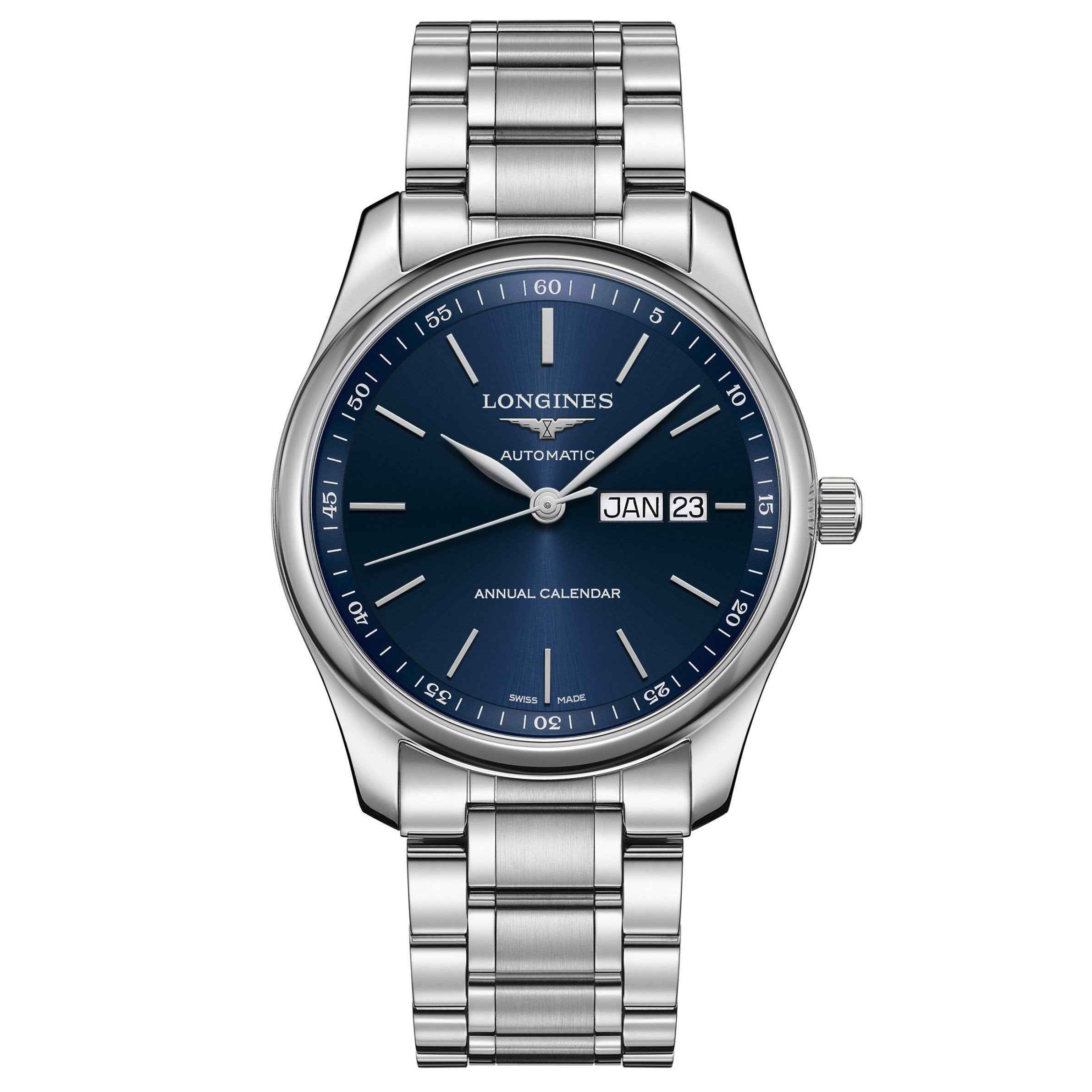 Orologio da uomo Longines acciaio con quadrante blu e calendario annuale automatico