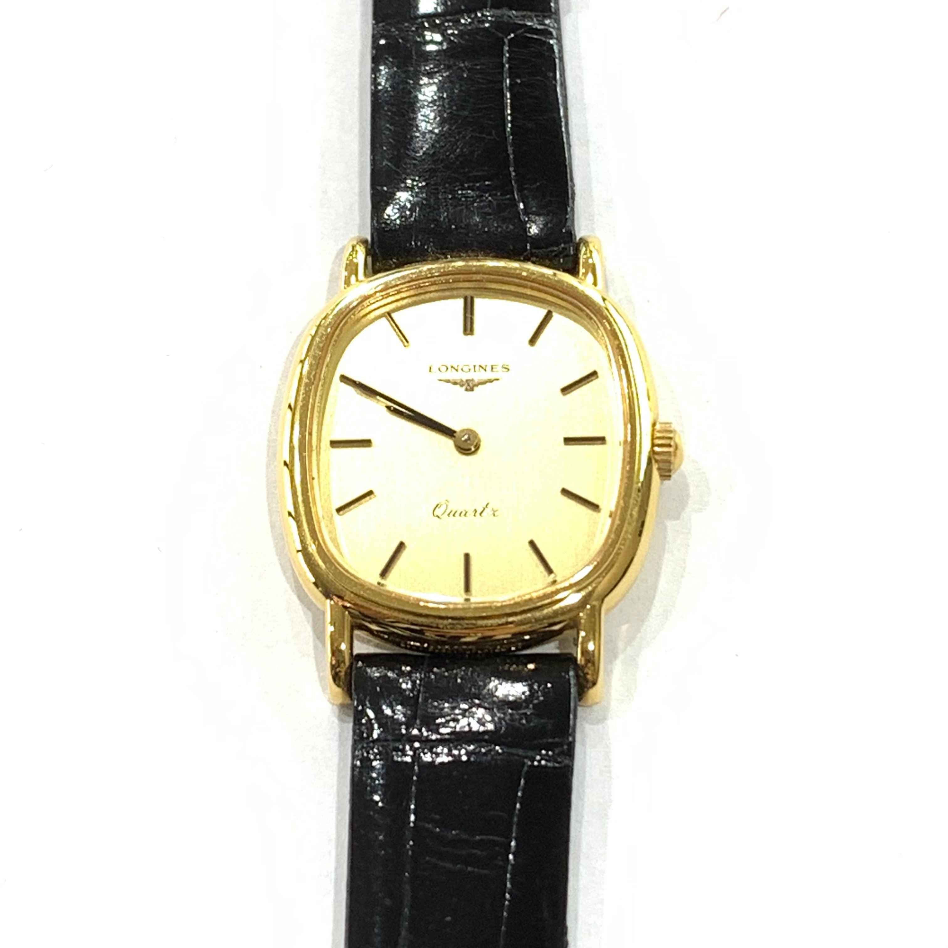 Orologio Longines vintage con quadrante champagne e cassa PVD oro giallo, cinturino nero