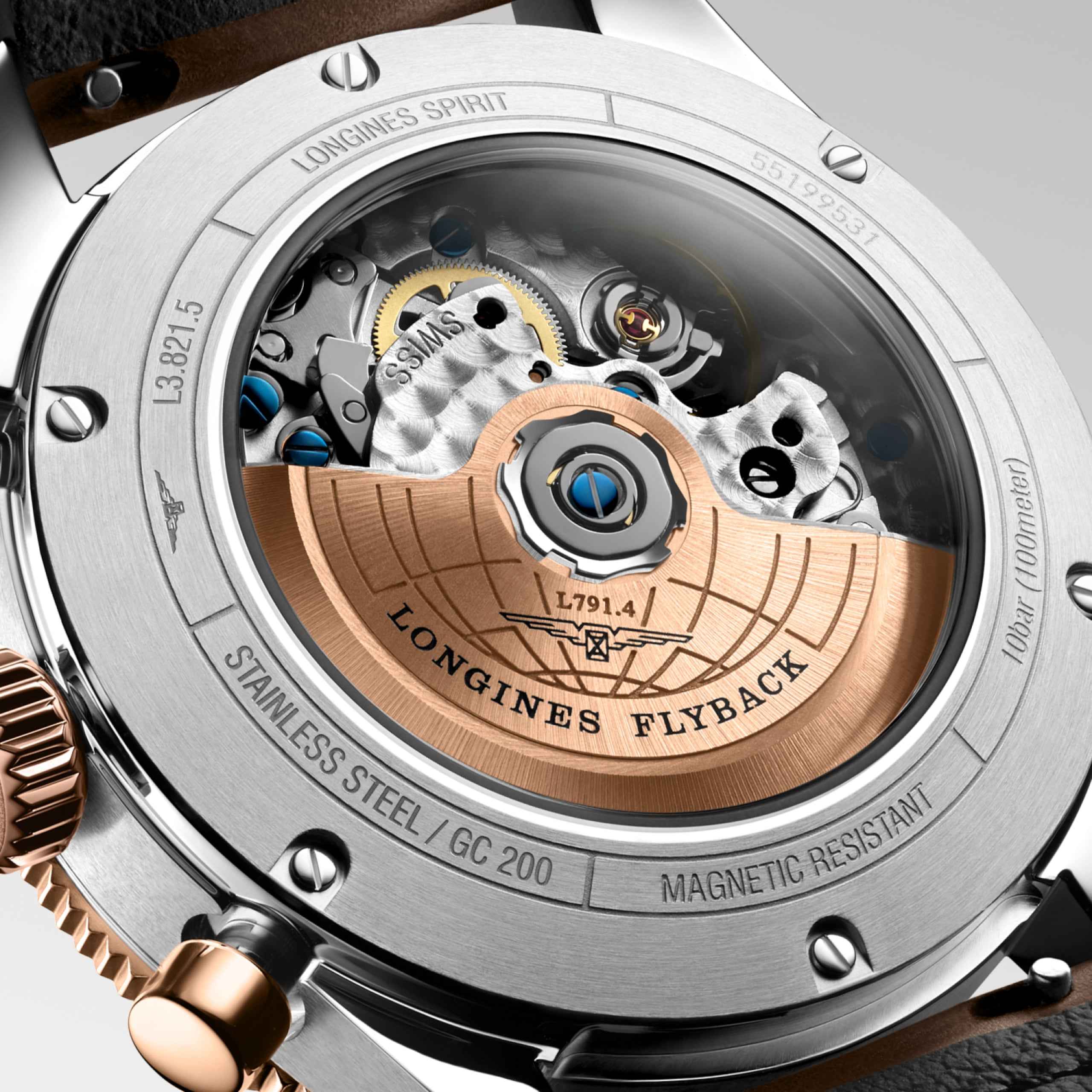 Fondello orologio Longines con movimento automatico, inserto oro rosa e acciaio