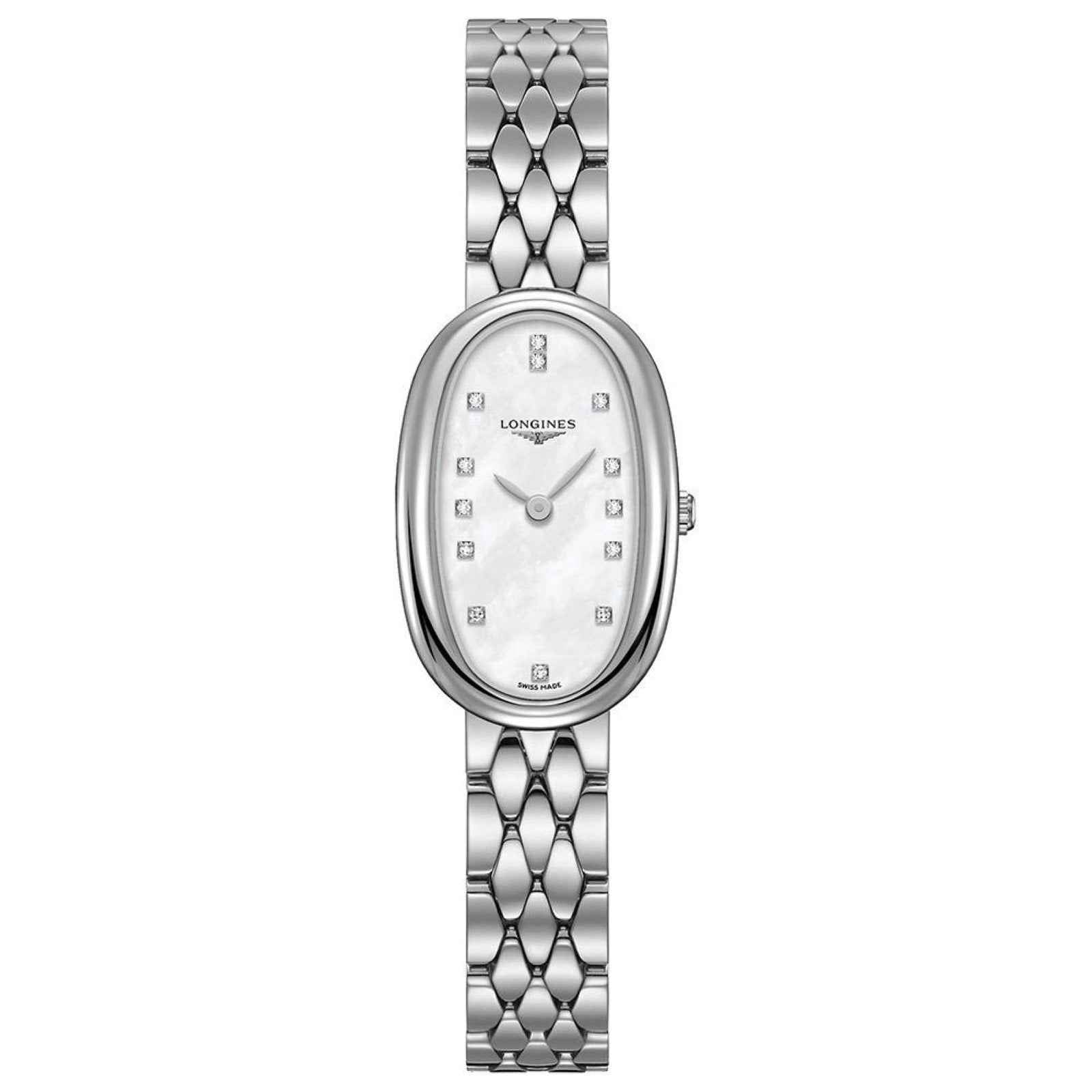 Orologio da donna ovale in acciaio con quadrante madreperla e indici con diamanti