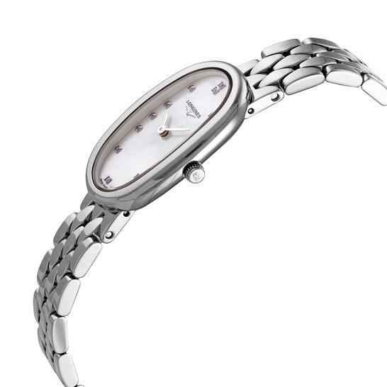 Orologio da donna ovale in acciaio con quadrante madreperla e bracciale maglie