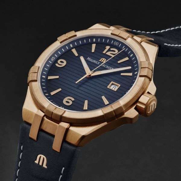 Maurice Lacroix AIKON Bronze Limited Edition Uomo 44 mm Bronzo Quadrante Blu Vetro Zaffiro Quarzo Swiss Made Cinturino Pelle Blu Data 10 ATM 500 Pezzi Ref. AI1028-BRZ01-420-1 Oasi Watch