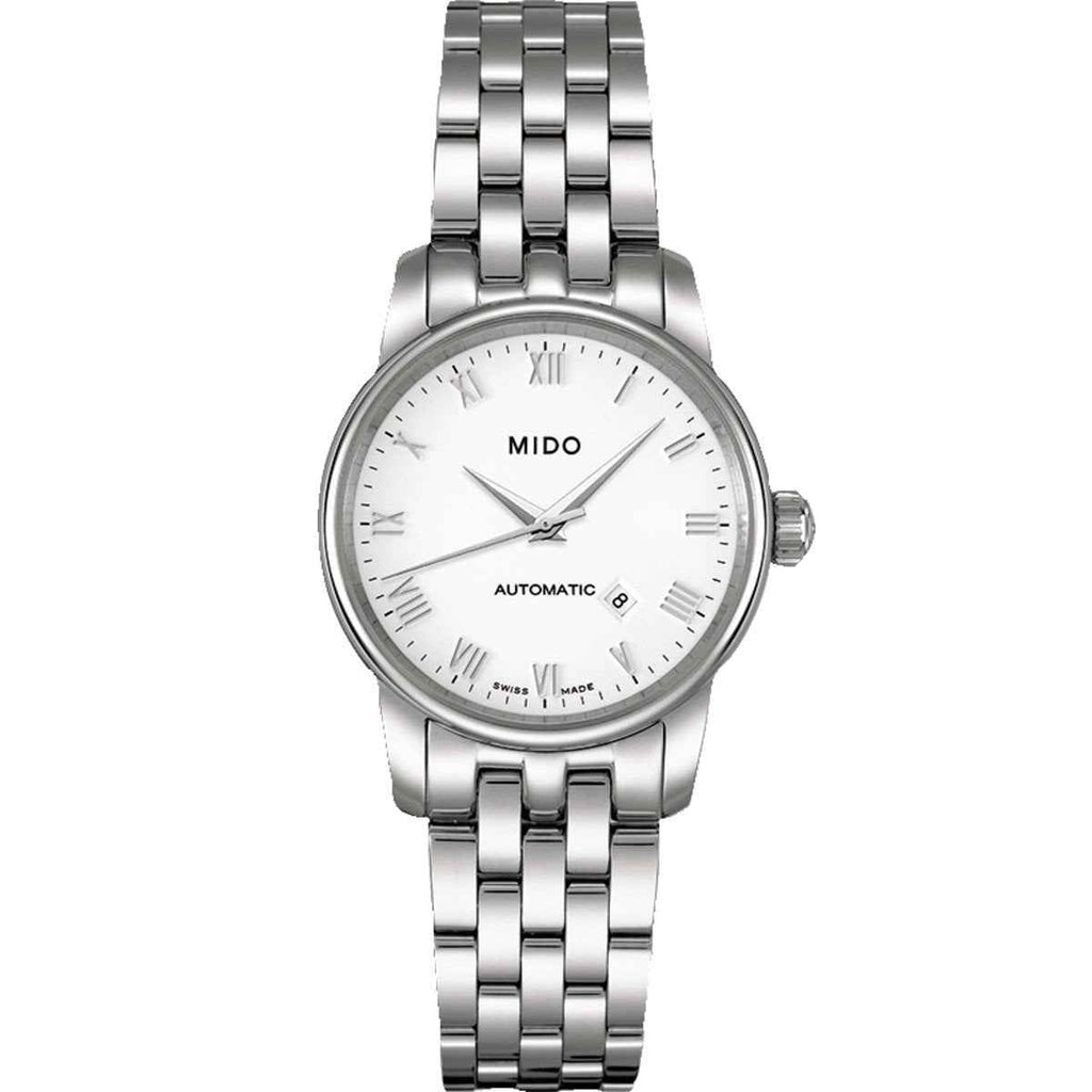 Orologio MIDO con bracciale in acciaio, quadrante bianco e vetro zaffiro