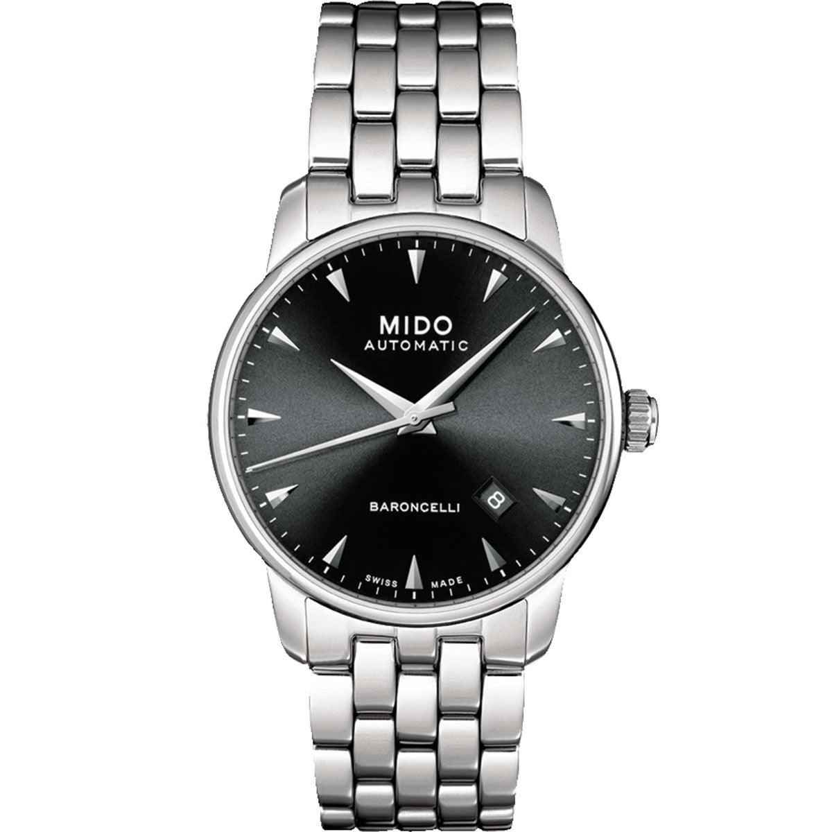 Orologio da polso automatico con quadrante nero e bracciale in acciaio, 38 mm