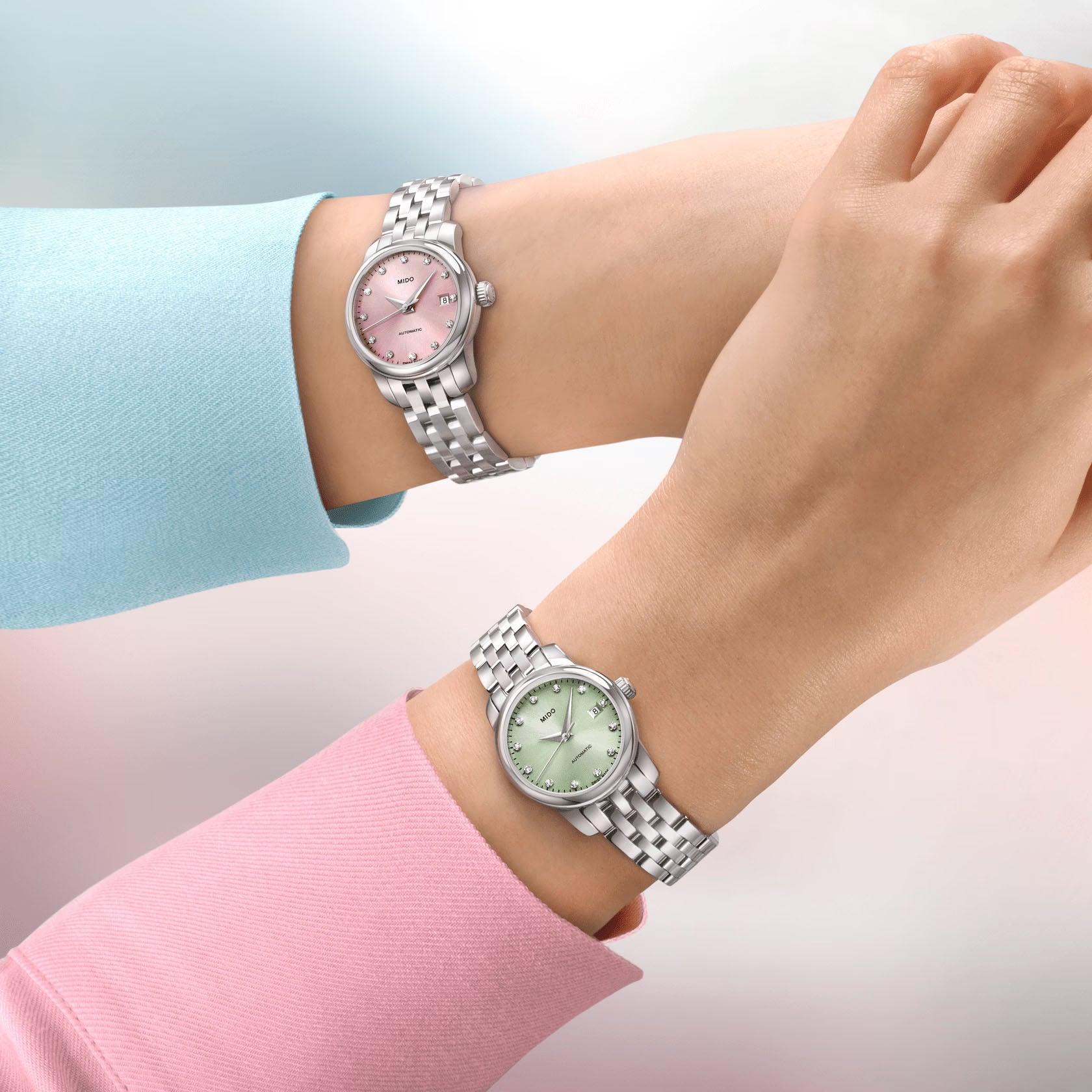 Orologio da donna in acciaio con quadrante verde e bracciale a maglie