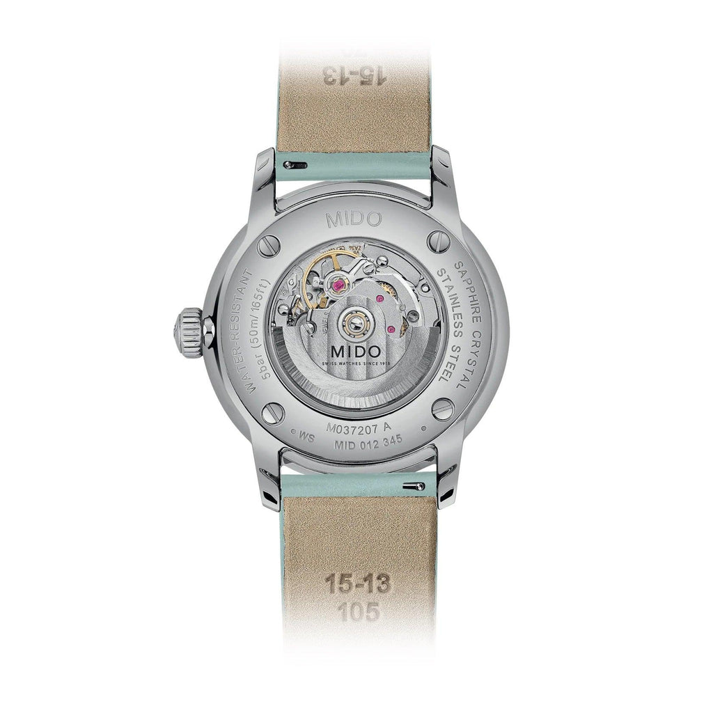 Orologio donna automatico con fondello a vista del movimento e cinturino verde chiaro