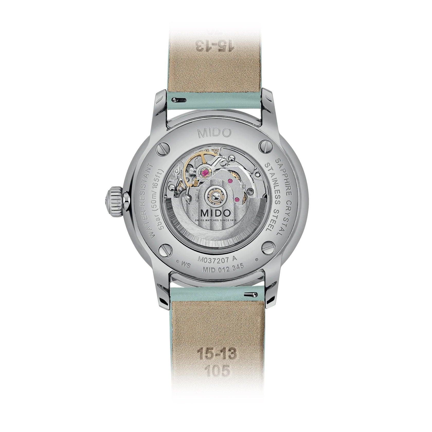 Orologio donna automatico con fondello a vista del movimento e cinturino verde chiaro