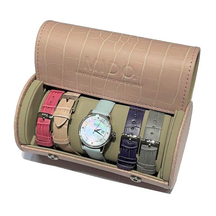 Scatola portorologi speciale con più cinturini e orologi, finitura beige