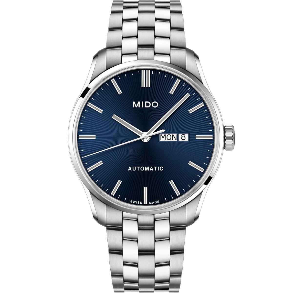 Orologio automatico da uomo, quadrante blu e bracciale in acciaio, datario