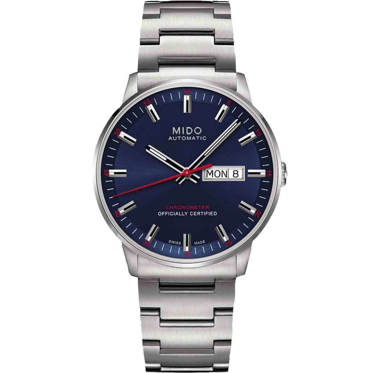 Orologio da polso Mido con quadrante blu, bracciale in acciaio e datario