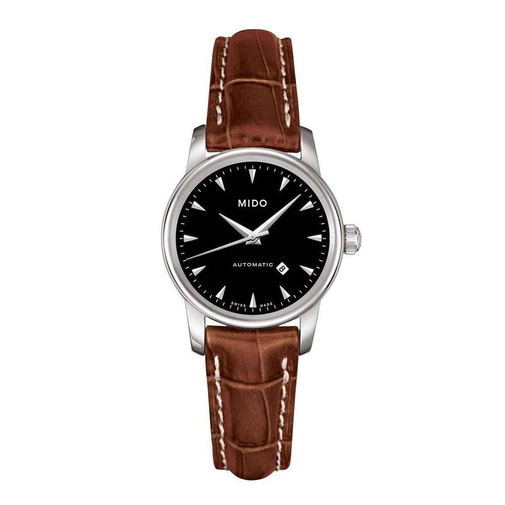 Orologio automatico donna Mido con quadrante nero e cinturino in pelle marrone