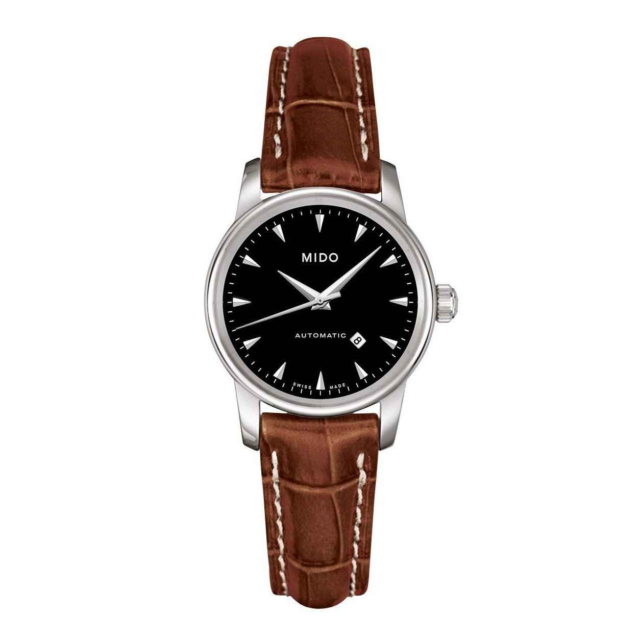 Orologio automatico donna Mido con quadrante nero e cinturino in pelle marrone