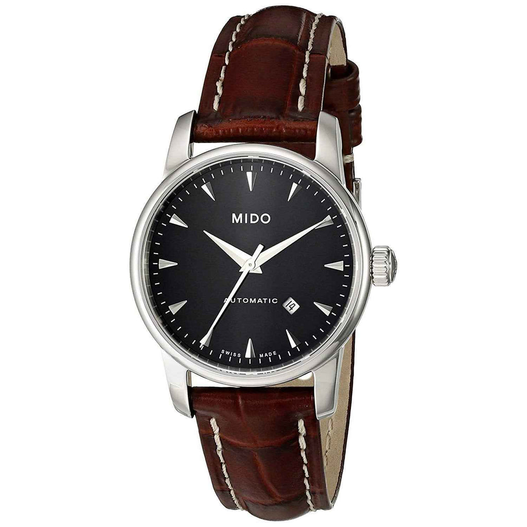 Orologio da donna Mido automatico con quadrante nero e cinturino in pelle marrone